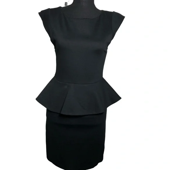 Alice + Olivia Dress Peplum Cap Sleeve Black Size 8 - Picture 2 of 10